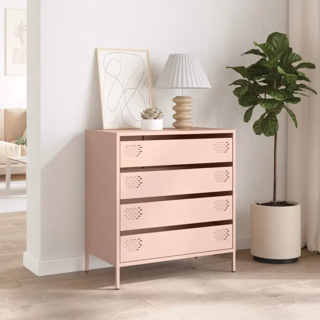 Berkfield Home Pink Cold-rolled Steel Sideboard W/D/H: 68 x 39 x 73.5 cm – 2