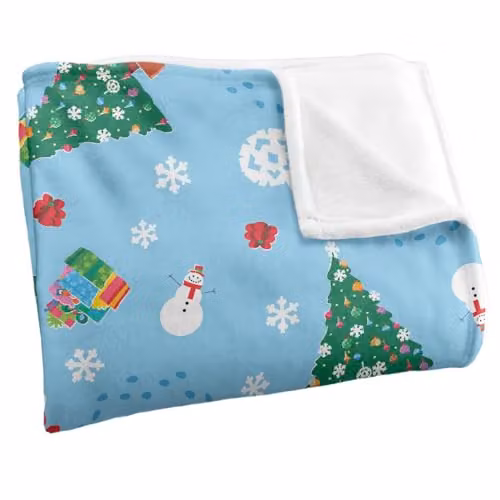Sesame Street Holiday Footprints In The Snow Pattern Super Soft Silky Feel Blue Multicolour Fleece Blanket – 3