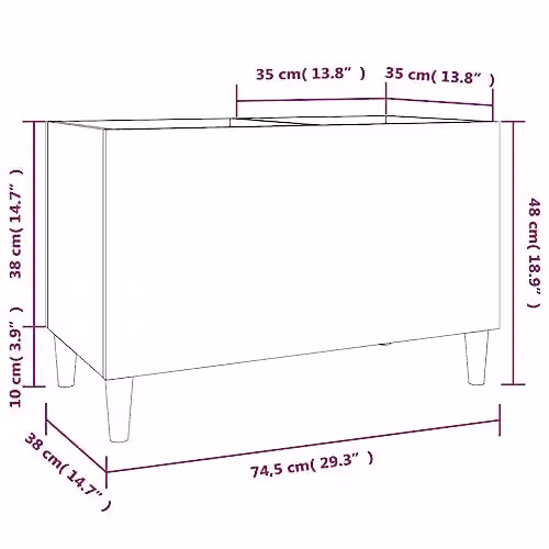 vidaXL Classic Record Cabinet in Black, W/D/H: 74.5 x 38 x 48 cm – 3