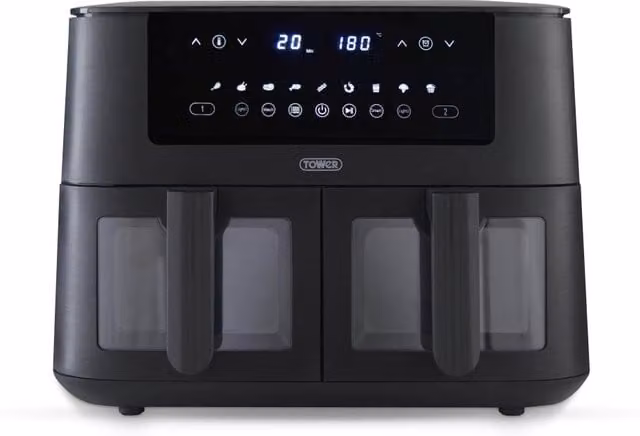 Tower T17151 Dual Basket Air Fryer with Vortx Vizion Technology, 8L, Black