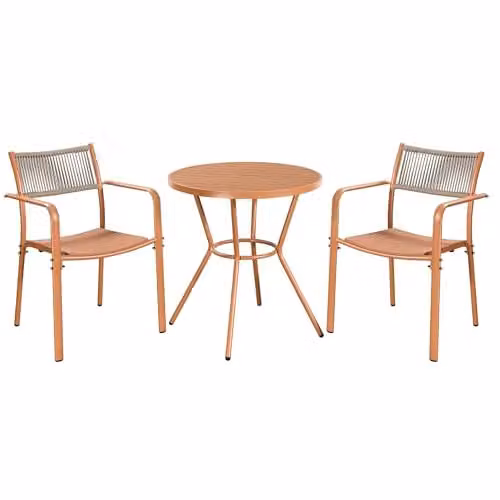 Core Products 3-Piece Bistro Garden Set with Round Metal Table and Two Rope-Effect Armchairs in White and Green – 1