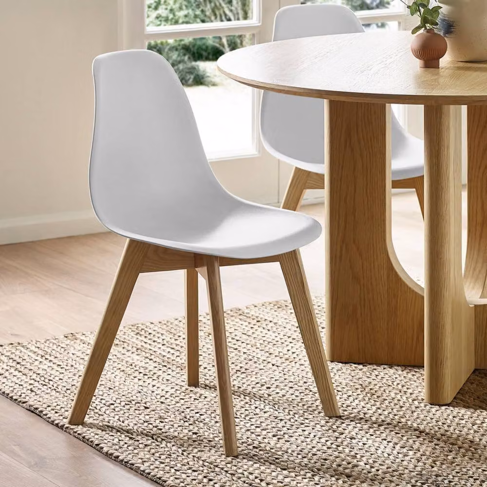 Cheshire Alderley Set of 2 White Plastic Dining Chairs with Wooden Legs – 2