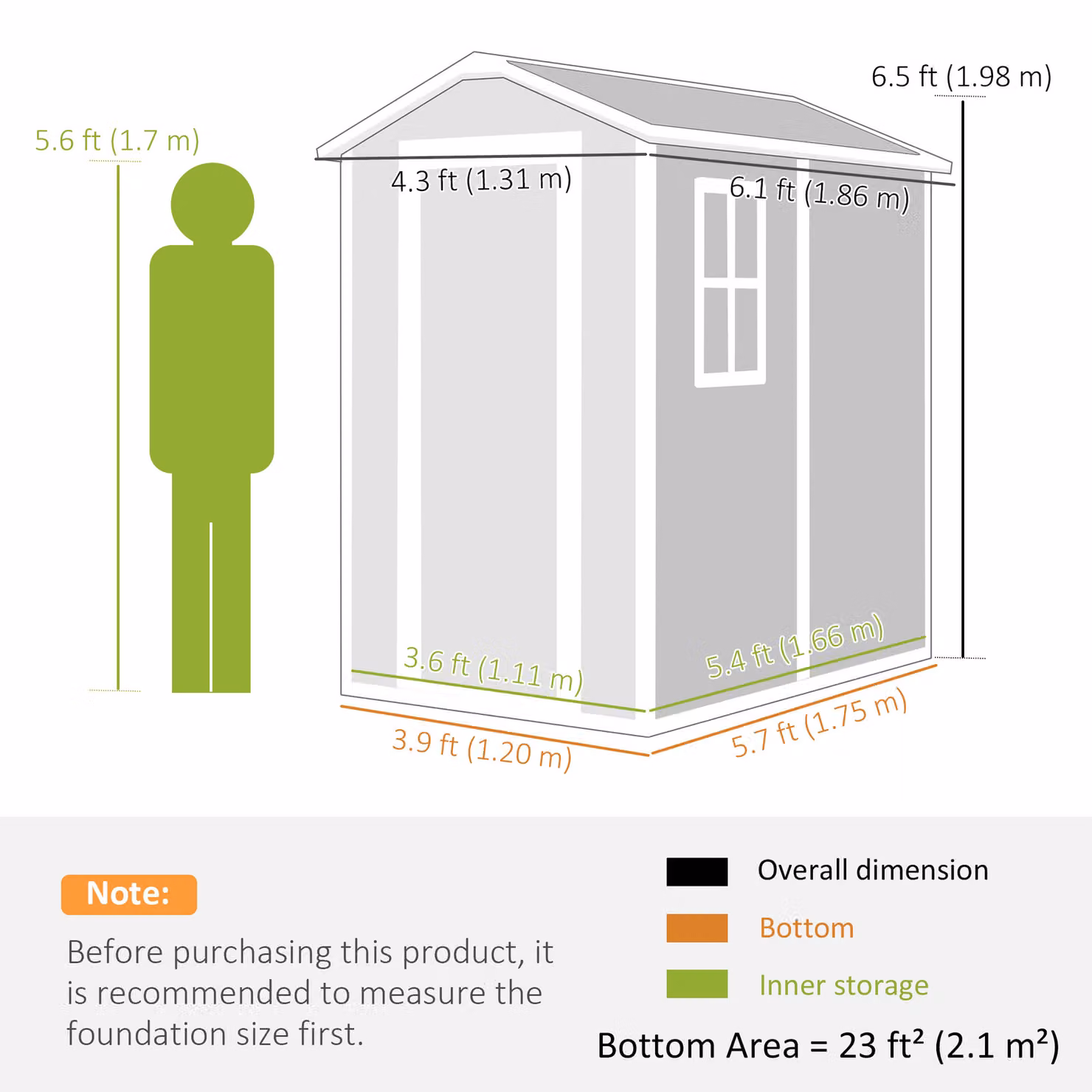 Outsunny Grey Outdoor Storage Shed with Built-In Floor, Lockable Door, Windows and Vents, W/D/H: 121.92 x 175 x 121.92 cm – 3