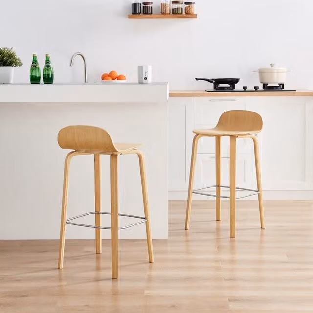 FurnitureboxUK Emy Oak and Veneer Kitchen Breakfast Bar Chair in Brown