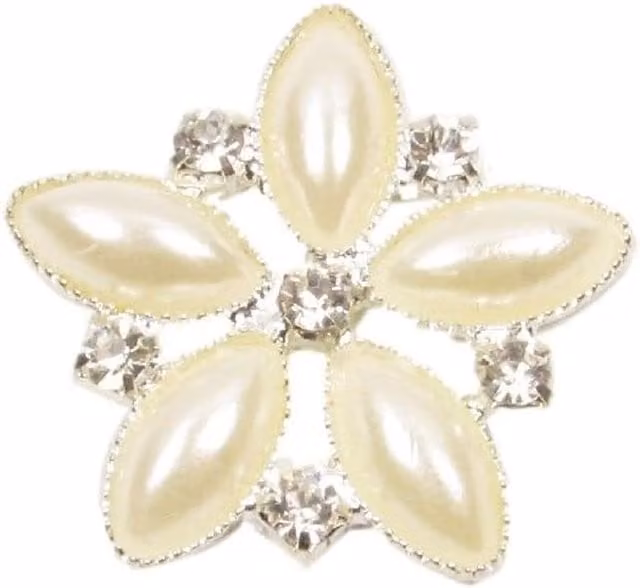 Syntego Pack of 10 Elegant Pearl and Diamante Flower Embellishments in Pearl White and Silver