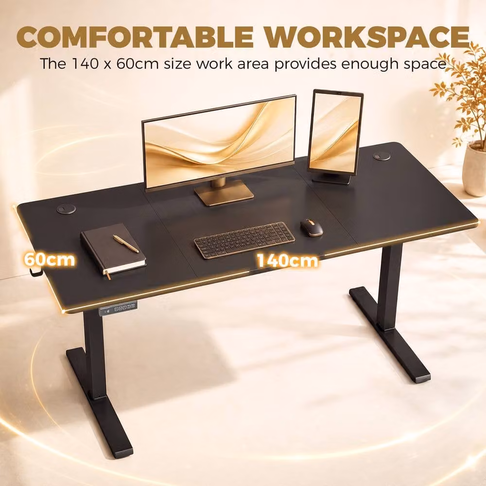 HOMCOM Electric Height Adjustable Standing Desk with Memory Control, Black, W: 140 cm, D: 60 cm – 6