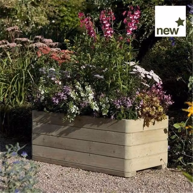 Cheshire Deluxe Rectangular Wood Planter in Brown