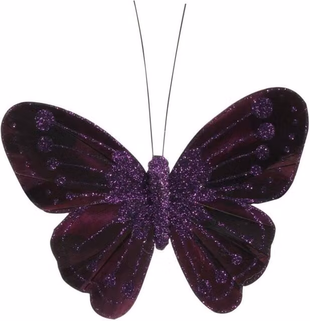 KDMD 12 Pack Dark Purple Feather and Glitter Hanging Butterflies, 11.5 cm – 1