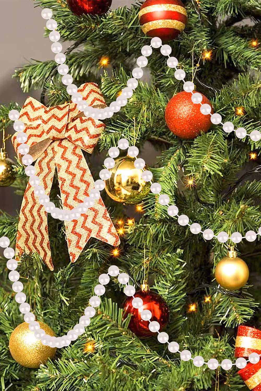 Neel Blue 9m Metallic Christmas Bead Chain, 7.5mm Shiny Pearl Garland in White and Blue – 5