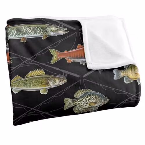 JQ Licensing Fish and Crossed Fishing Rods Pattern Super Soft Fleece Throw Blanket, Multicolour, W: 91 cm, D: 147 cm – 2