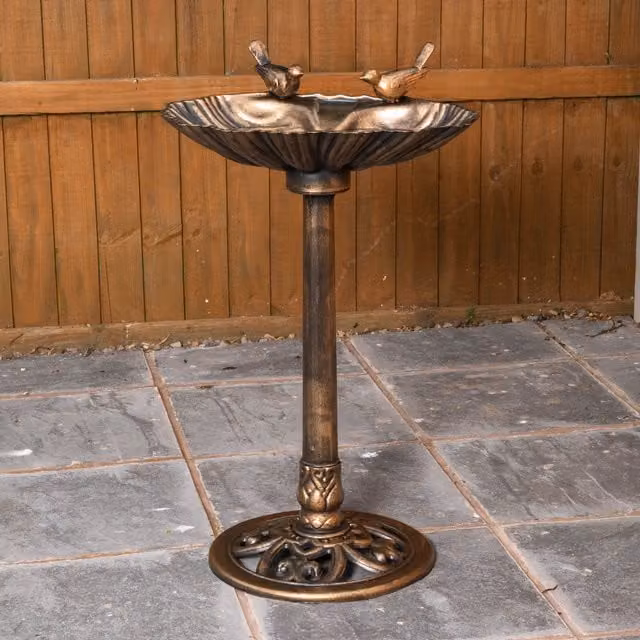 Samuel Alexander Bronze Effect Garden Twin Bird Bath with Bird Sculptures, Brown, Height: 81 cm