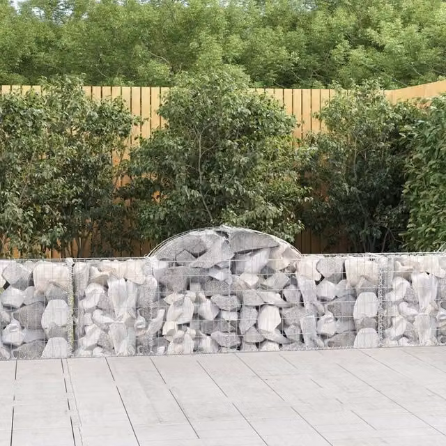 Berkfield Home Arched Gabion Baskets, 6 Piece Set, Silver Galvanised Steel, W: 200 cm, D: 30 cm, H: 60-80 cm – 1