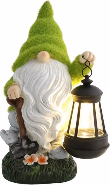 Gardenwize Solar Powered LED Garden Gonk Ornament with Lantern in Green and Multicolour – 1