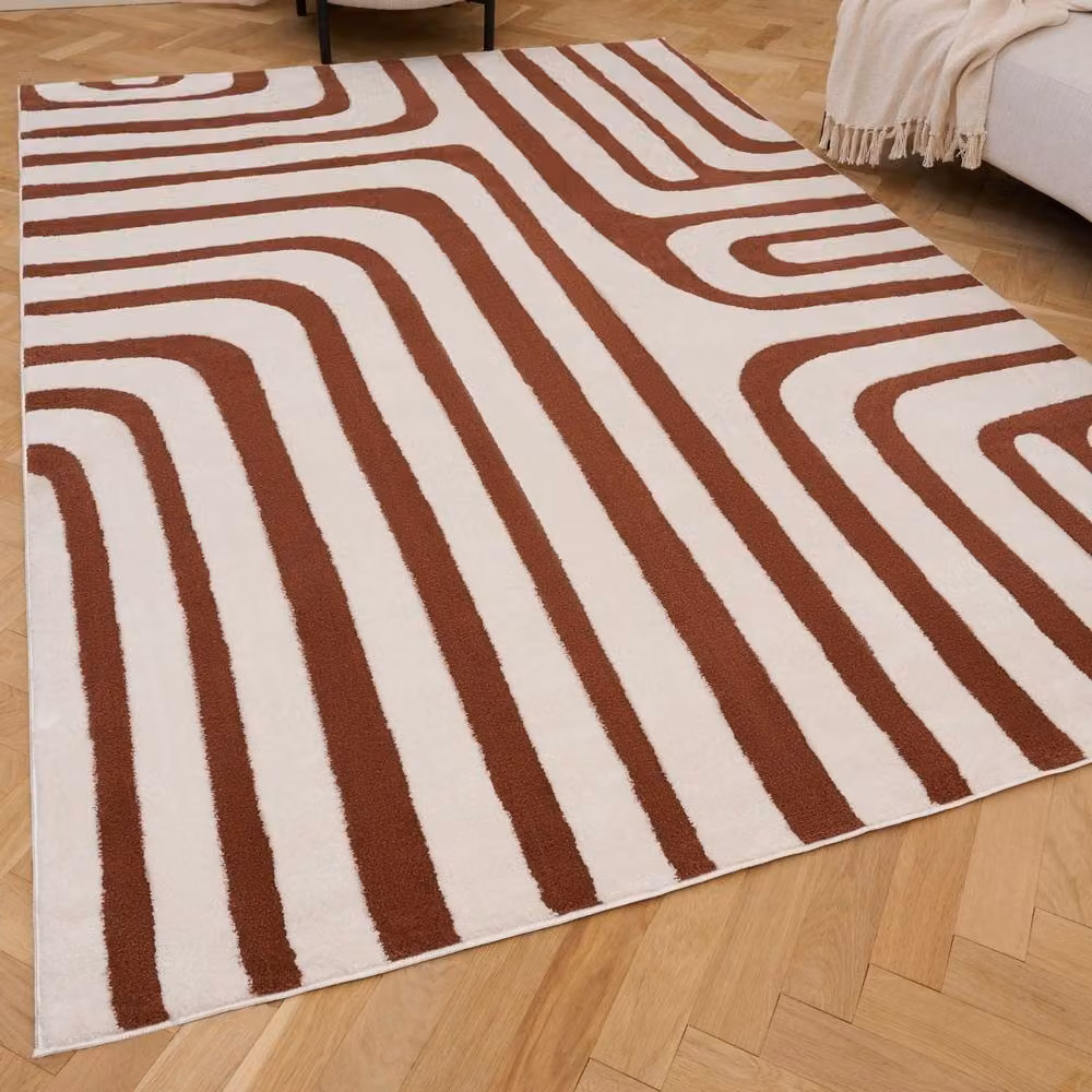 THE RUGS Loft Curved Line Soft Pile Area Rug in Terracotta, W: 80 cm, L: 150 cm – 2