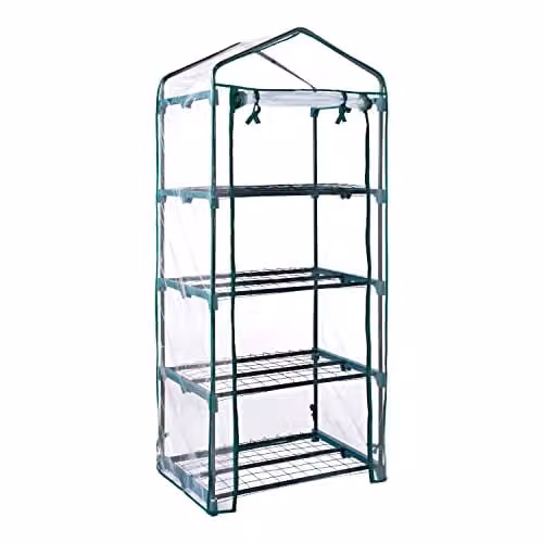 GardenKraft 4 Tier Greenhouse with Transparent PVC Cover and 4 Metal Mesh Shelves – 1
