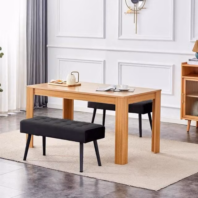 Kosy Koala Modern Dining Table Set with 2 Benches in Black and Oak Effect Wood, W/D/H: 120 x 77 x 75 cm