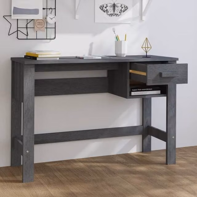Berkfield Home HAMAR Decorative Writing Desk in Dark Grey Solid Pine Wood, W/D/H: 110 x 40 x 75 cm