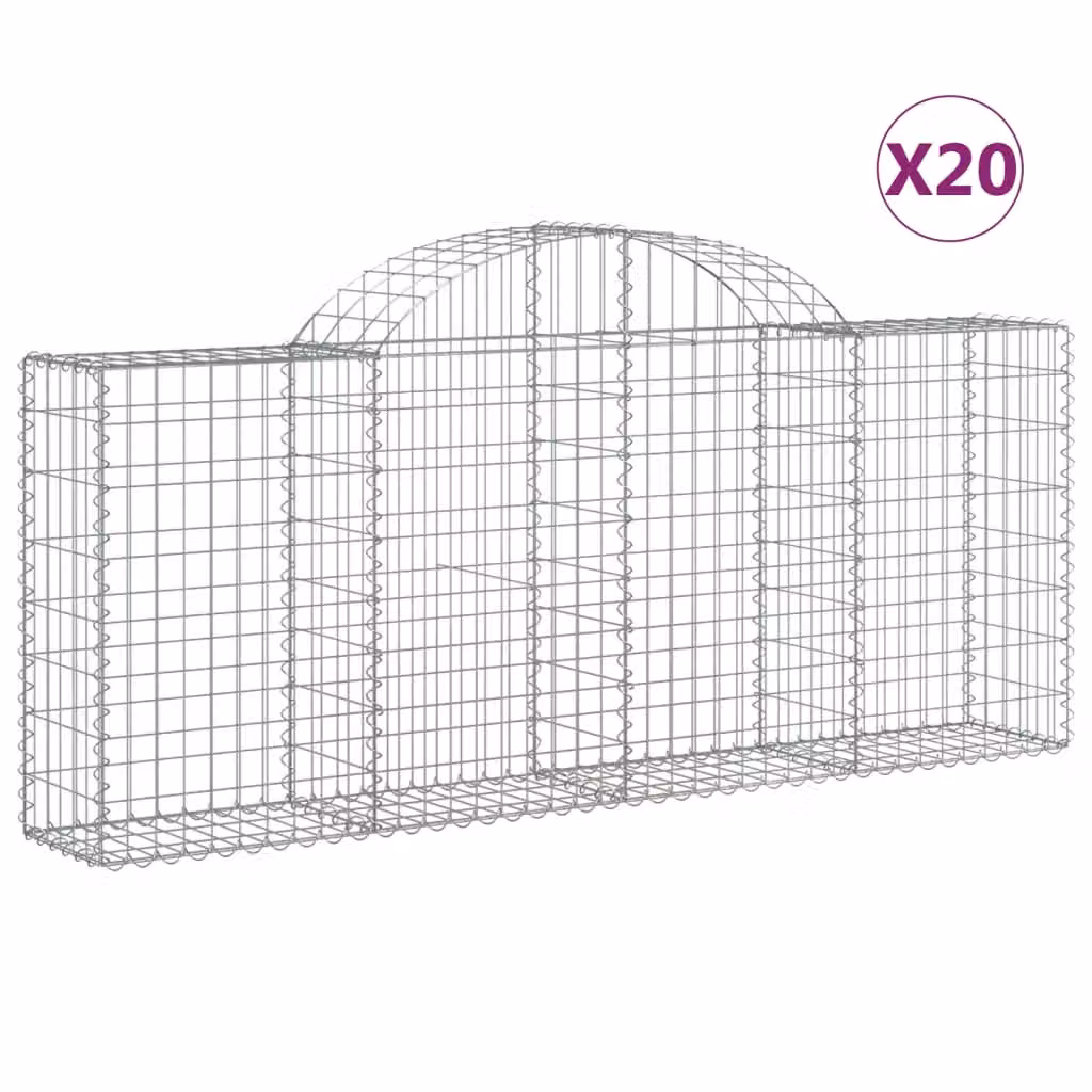 Berkfield Home Arched Gabion Baskets, 20 Pieces, Silver Galvanised Steel, W: 200 cm, D: 30 cm, H: 80-100 cm – 2