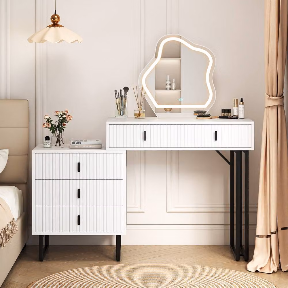Costway Modern Hollywood LED Dressing Table with Mirror in White – 2