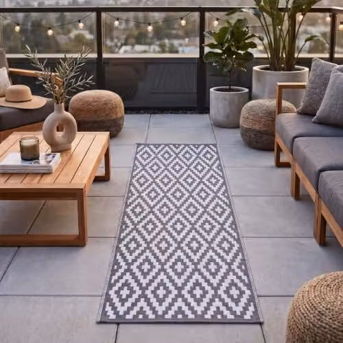 Homescapes Zoe Luxury Outdoor Runner Rug, White and Grey Geometric, W/L: 75 x 200 cm – 2