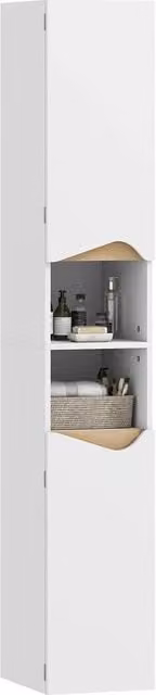 KORVIXA Tall White Bathroom Cabinet with 2 Hinged Doors and 2 Internal Shelves, W: 70 cm, H: 75 cm