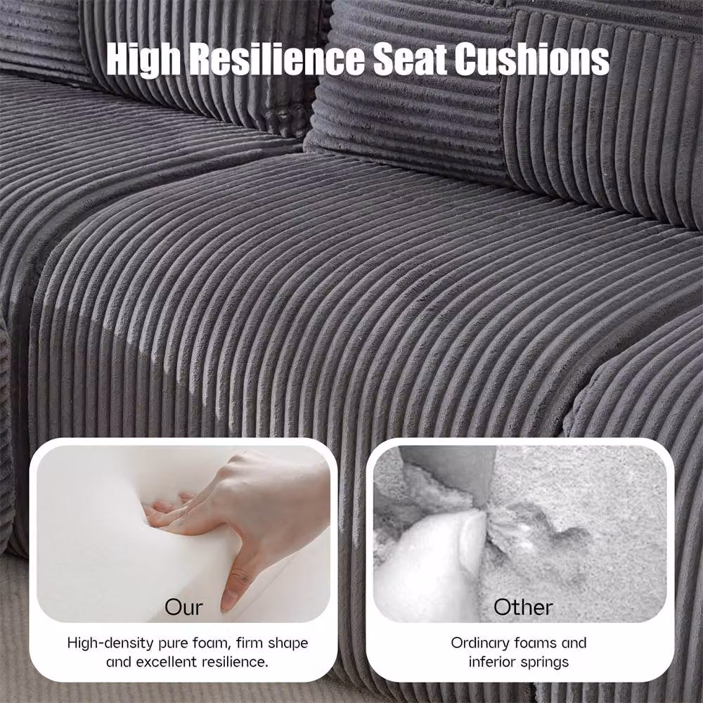 Direct Wicker 3-Seater Modular L-Shape Cord Sofa in Grey with Matching Ottomans and Cup Holders – 2