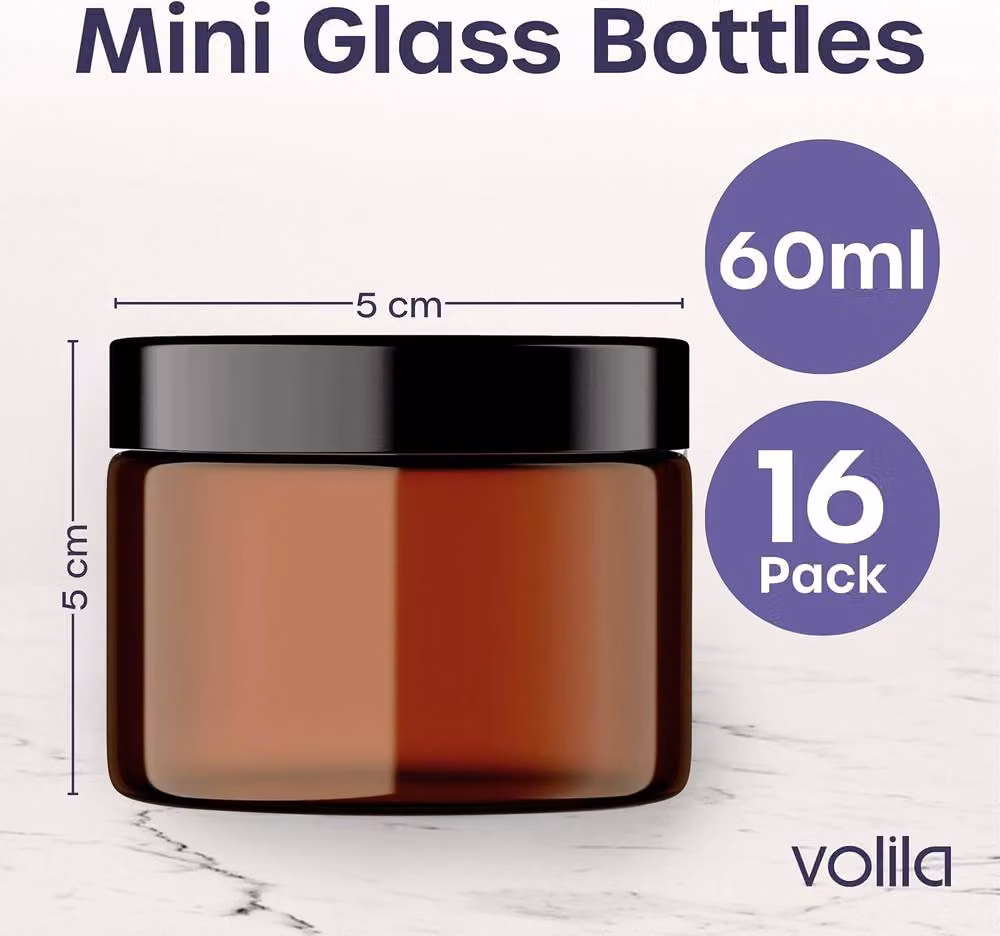 Volila 16 Pack Amber Glass Cosmetic Jars with Lids and Spatula, 60ml UV Protection Containers – 2