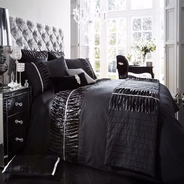 Alina Plain Black Polycotton Duvet Cover and Pillowcase Set