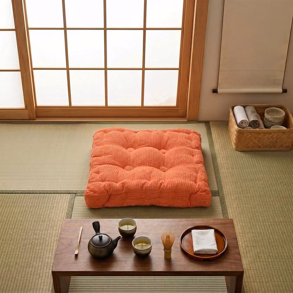 EONLION Orange Corduroy Square Dining Chair Seat Pads with Removable Cover, W: 120 cm, D: 90 cm – 2
