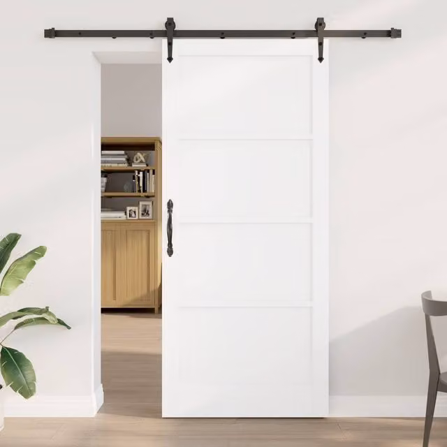 Berkfield Home White Solid Wood Pine Sliding Door with Hardware Set W: 93 cm, H: 211 cm – 1