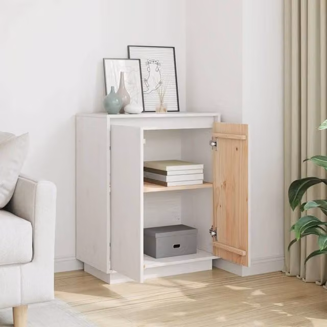 Berkfield Home White Solid Wood Pine Sideboard W/D/H: 60 x 34 x 75 cm – 1