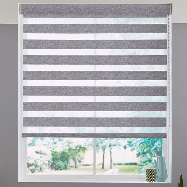 Terrys Grey Striped Polyester Day and Night Blind