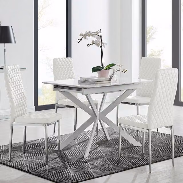 FurnitureboxUK LIRA 120 Extending Rectangular Kitchen Dining Table and 4 Milan Chairs in White