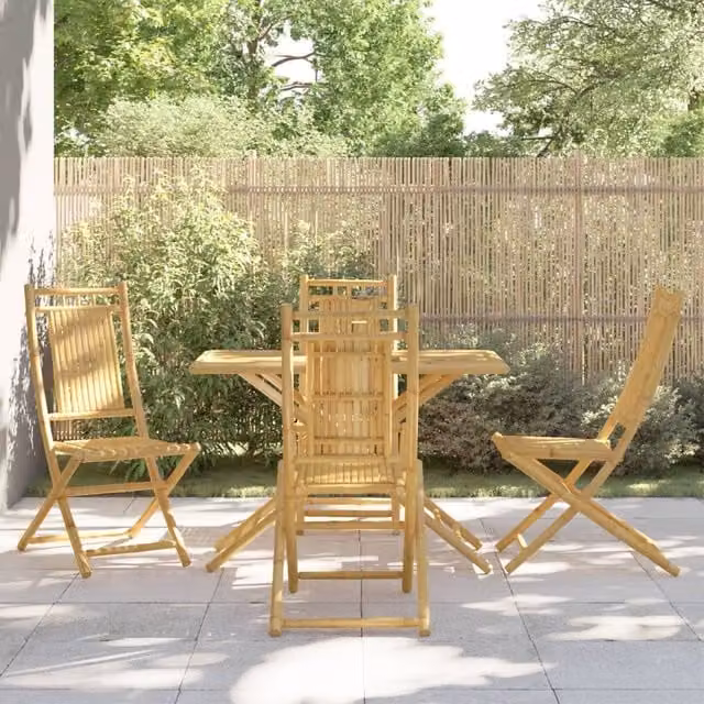 Berkfield Home 5 Piece Bamboo Garden Dining Set in Brown – 1