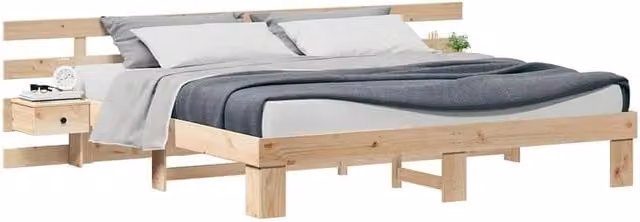 Berkfield Home Modern Solid Wood Bed with Drawer in Brown and Beige, 180 x 200 cm