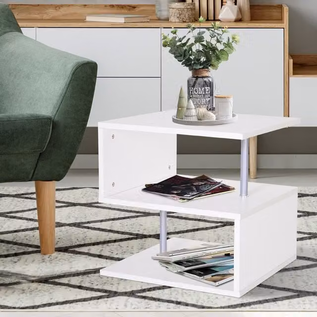 HOMCOM Modern White Square Side Coffee Table with Metal Serving Tiers