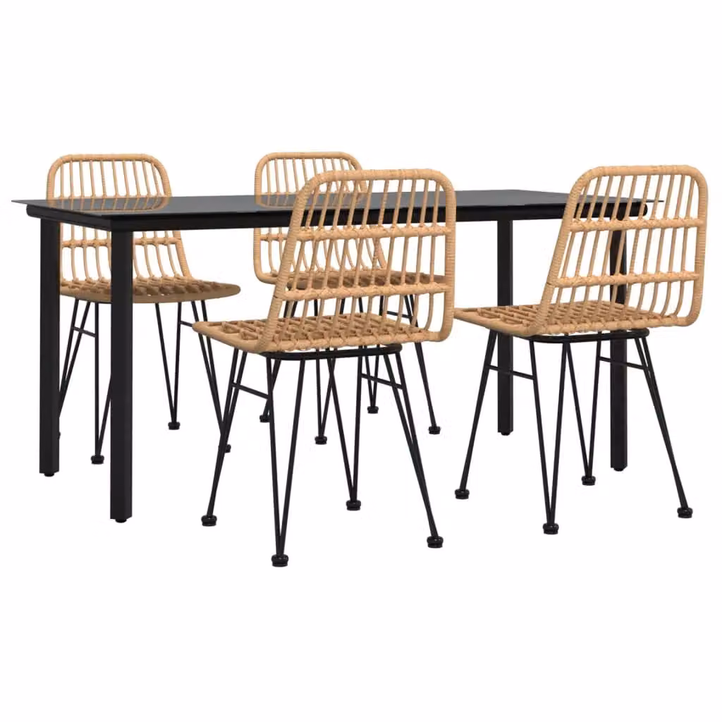 Berkfield Home 5 Piece Brown Poly Rattan Garden Dining Set with Glass and Metal Details – 2
