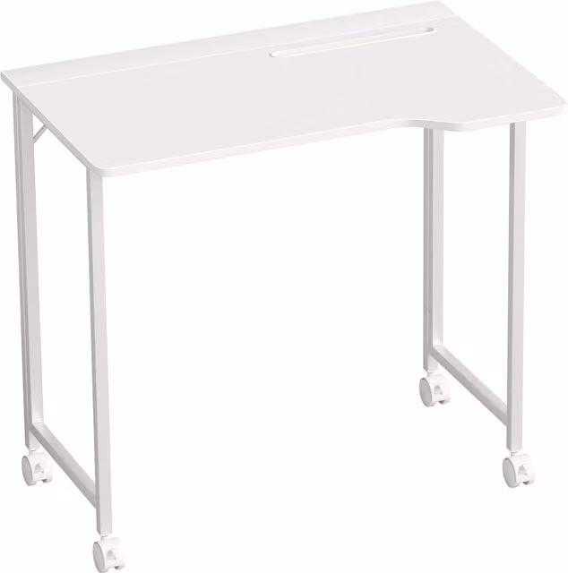 HOMCOM Small Folding Writing Desk with Castors, White Wood-Effect