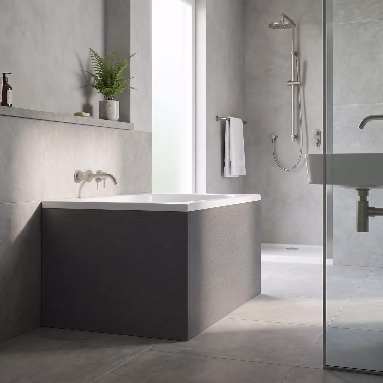Balterley L Shape Square End Bath Panel in Woodgrain Graphite Grey, 1700mm – 3