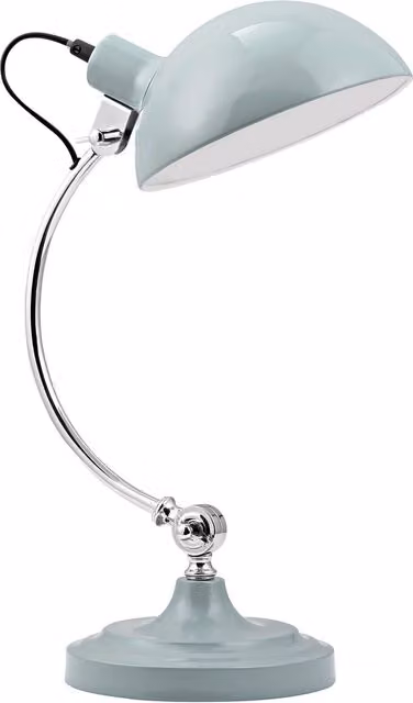 Orsina Blue and Chrome Metal Table Lamp with Round Base and Arched Arm