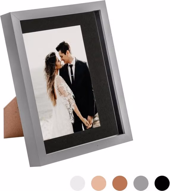 Nicola Spring Single Rectangular 3D Box Photo Frame with 5x7 inch Mount in Grey and Black