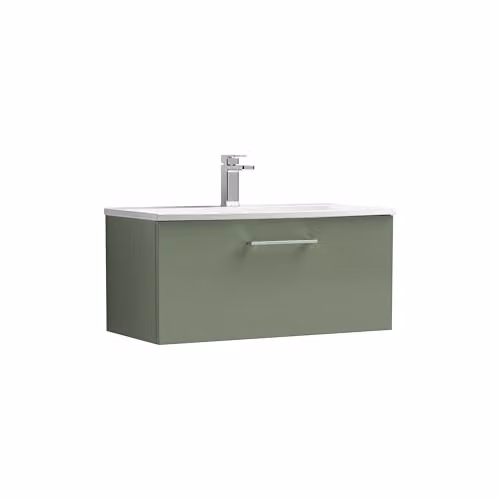 Balterley Modern Wall Hung Bathroom Vanity Unit with Basin and Soft Close Drawer, Green, W: 80 cm, D: 44 cm, H: 32 cm – 2