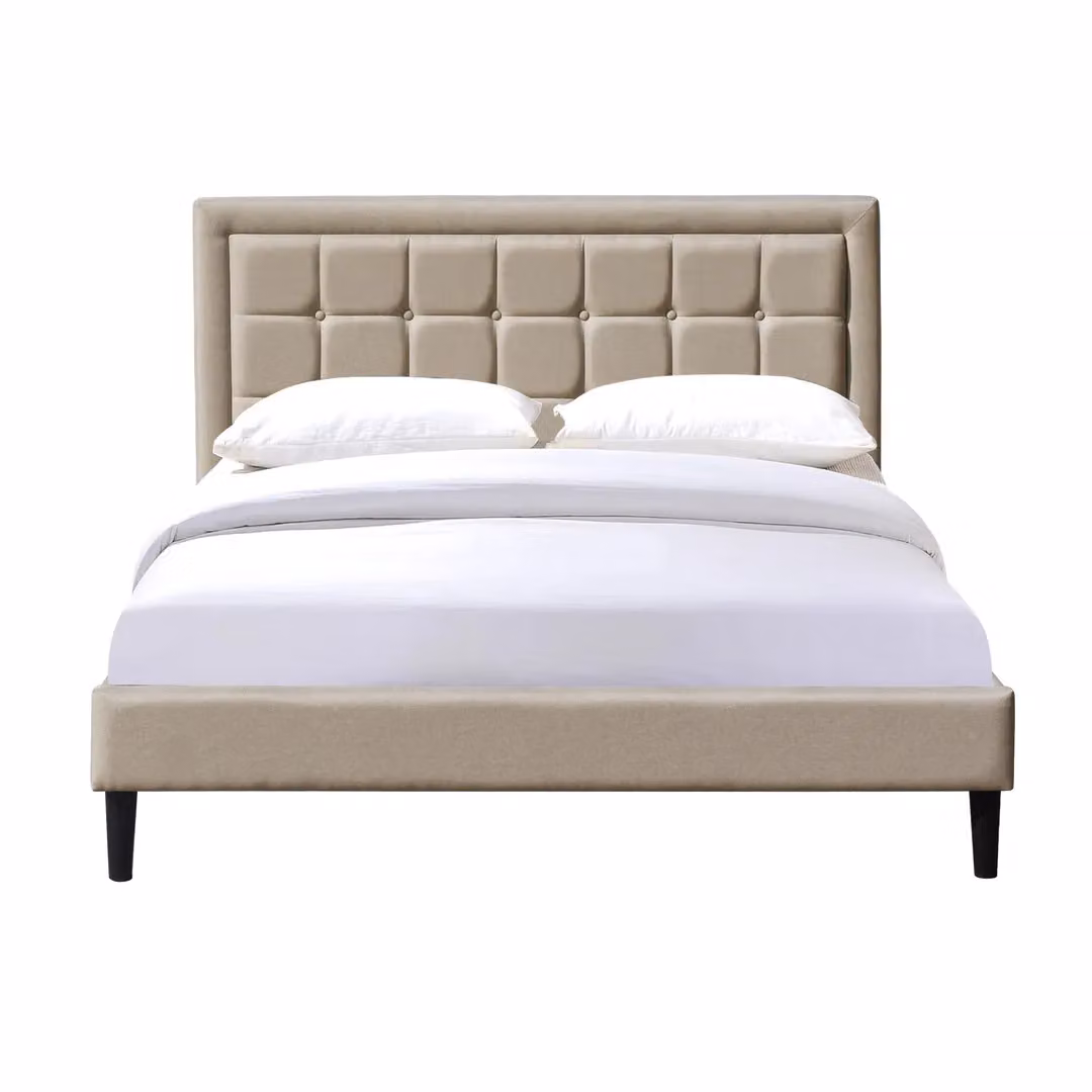 Comfy Living Ltd Upholstered Fabric Bedframe with Buttoned Headboard in Beige, Size: King (W: 180 cm, D: 200 cm) – 2