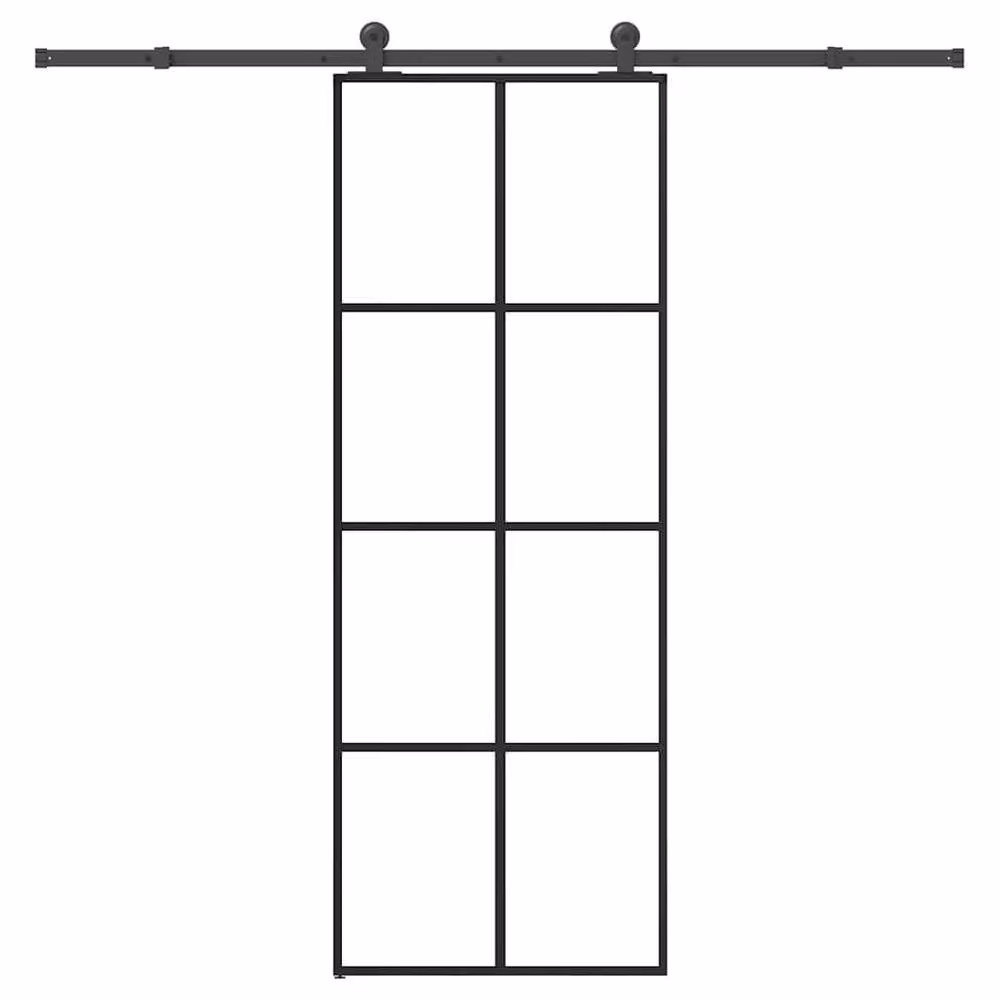 Berkfield Home Modern Sliding Door with Hardware Set, Black Aluminium and Transparent ESG Glass, W: 76 cm, H: 205 cm – 2