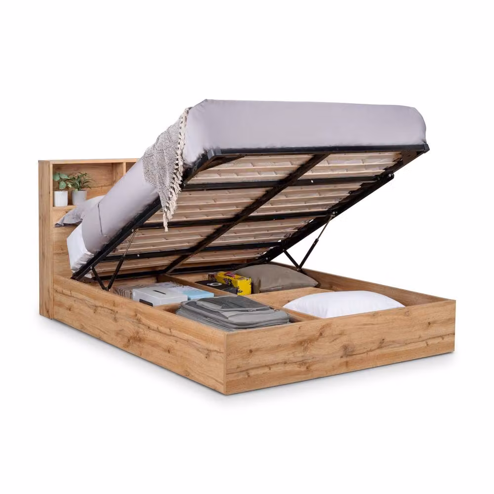 Cheshire Alder Modern Ottoman Storage Bed in Light Oak, Double, W/D/H: 135 x 190 cm – 2