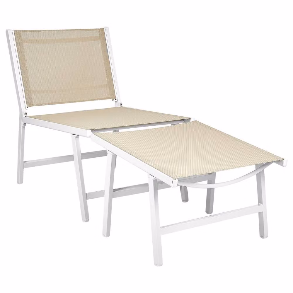 Wyld and Coco Contemporary Garden Lounge Chair with Textilene Seat and Ottoman in Beige – 2