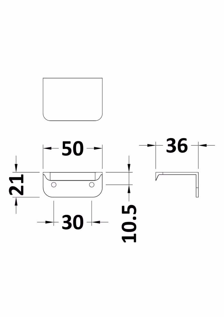 Balterley Flush Pull Kitchen Cupboard and Bathroom Cabinet Handles, Brass, W/D/H: 50 x 37 x 21 mm, 30 mm Centres