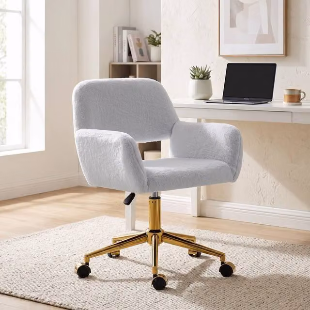 ERGOVEXA Faux Fur Rabbit Task Chair in Grey with 360 Degree Swivel and Castors, W/D/H: 57 x 60 x 88 cm