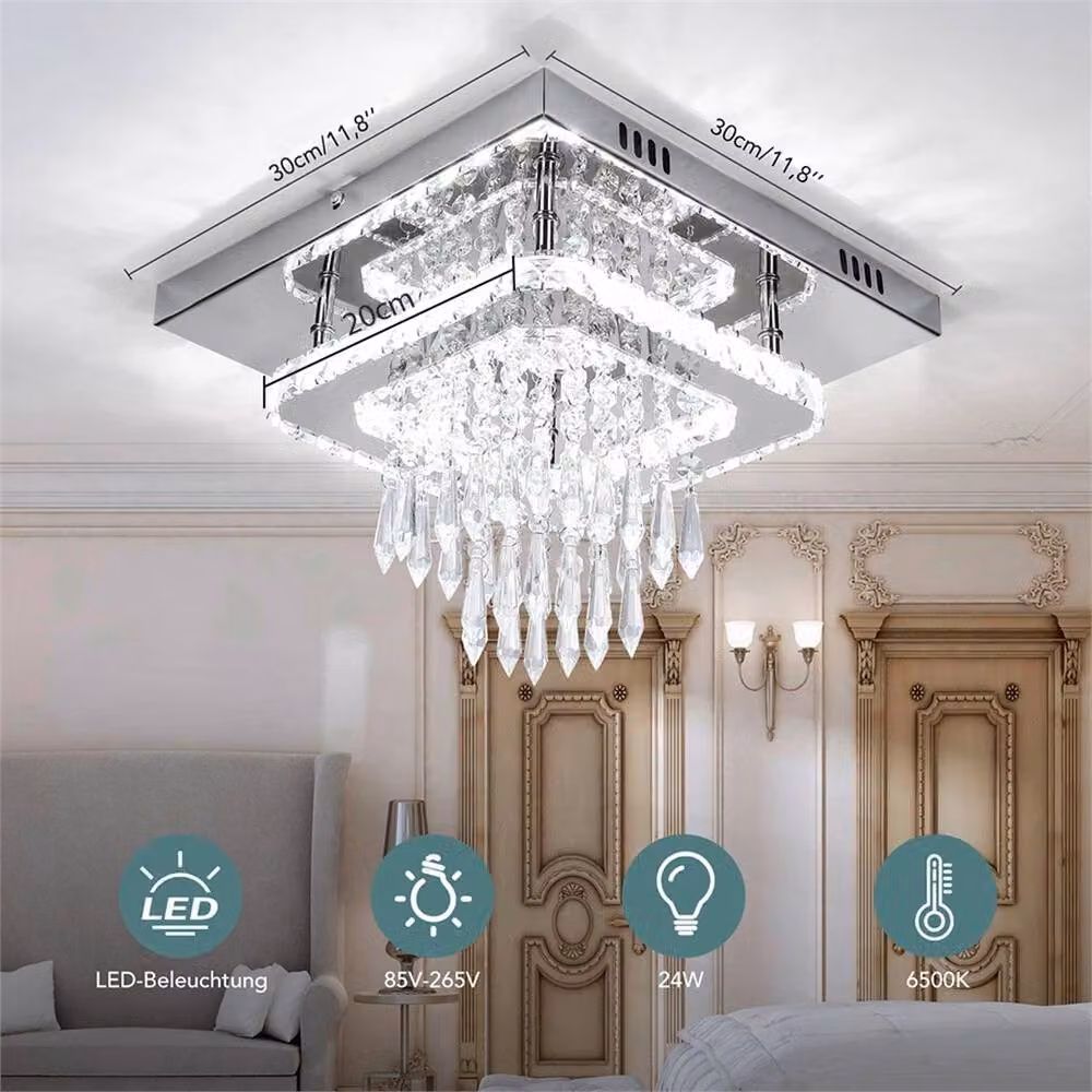 Nordara Modern Square LED Crystal Ceiling Light in Silver – 2