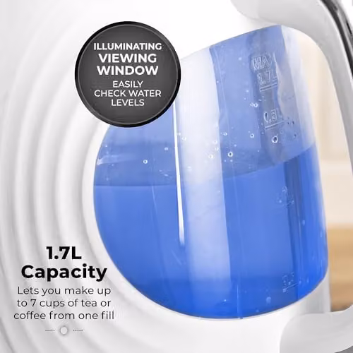 Tower Sonar Kettle with Limescale Filter, 1.7L, White and Blue – 2